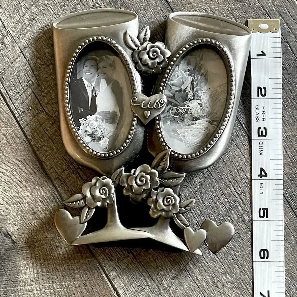 New! Fetco, Metal Champagne Glasses, Picture Frame. 6in. x 5 in. Total.